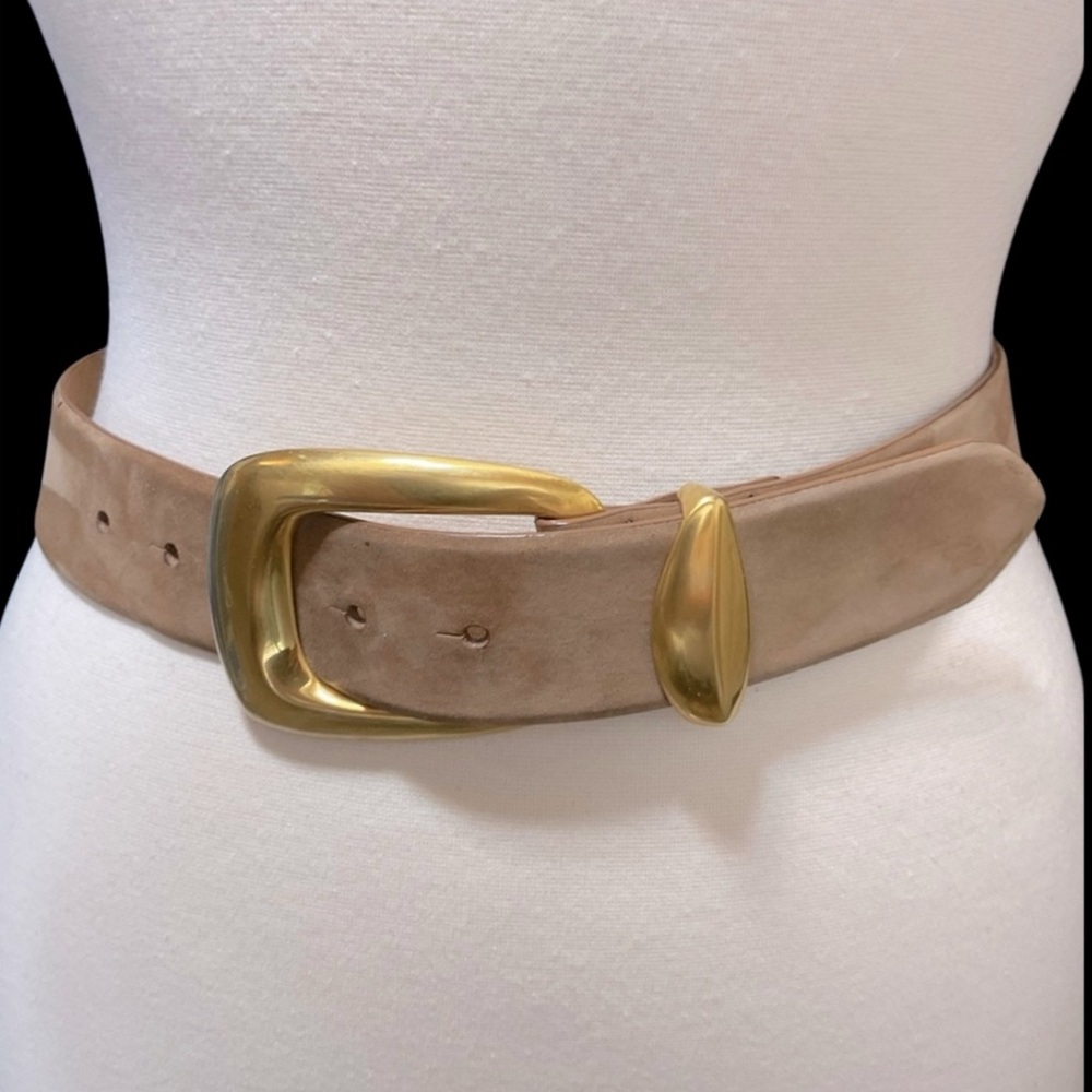 Vintage Donna Karen New York Leather Belt with Stylized Gold Tone Buckle
